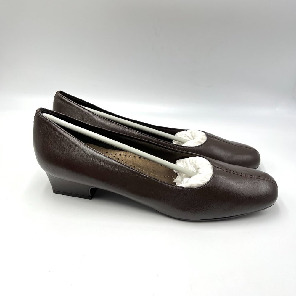 11N 11 NARROW WIDTH Trotters Womens Brown Leather Kitten Block Heels Pumps Shoes